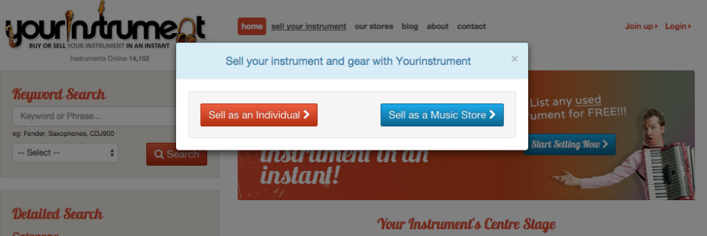 top of search page listing options for yourinstruments
