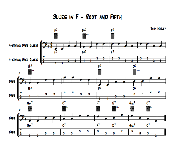 playing jazz bass john marley blues in f root notes example 2