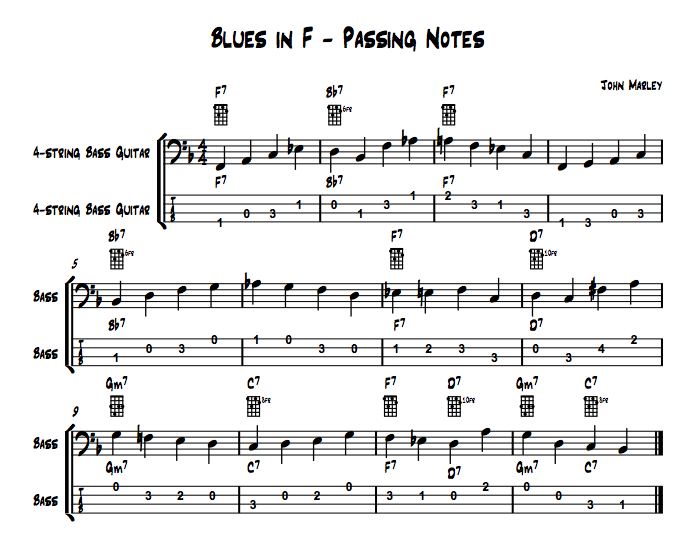 Playing Jazz Bass: Arpeggios, Passing Notes and Chords example 2 john marley