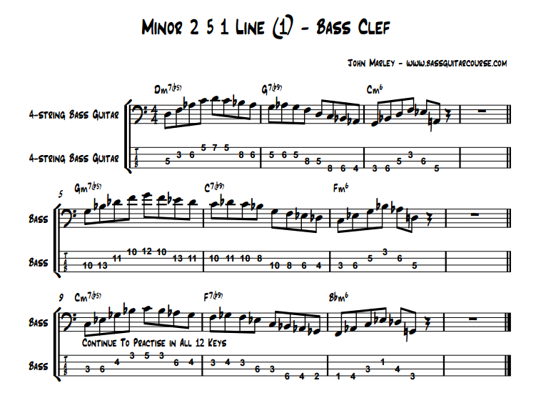 Minor 2 5 1 Line Bass Clef jazz bass soloing john marley